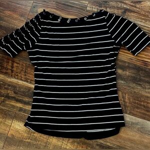 White House Black Market Black and White Eyelet Sleeve Top